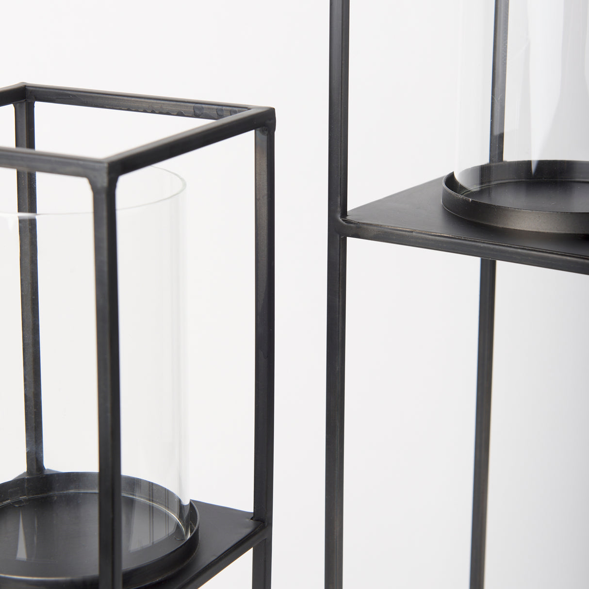 Cindy Set of 2 Matte Black Metal and Hurricane Glass Pillar Tabletop Candle Holders from Mercana - Luna Furniture