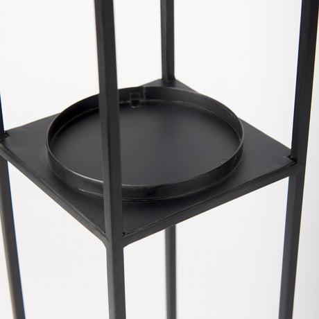 Cindy Set of 2 Matte Black Metal and Hurricane Glass Pillar Tabletop Candle Holders from Mercana - Luna Furniture