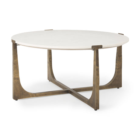 Atticus Marble and Antiqued Gold Metal Coffee Table from Mercana - Luna Furniture