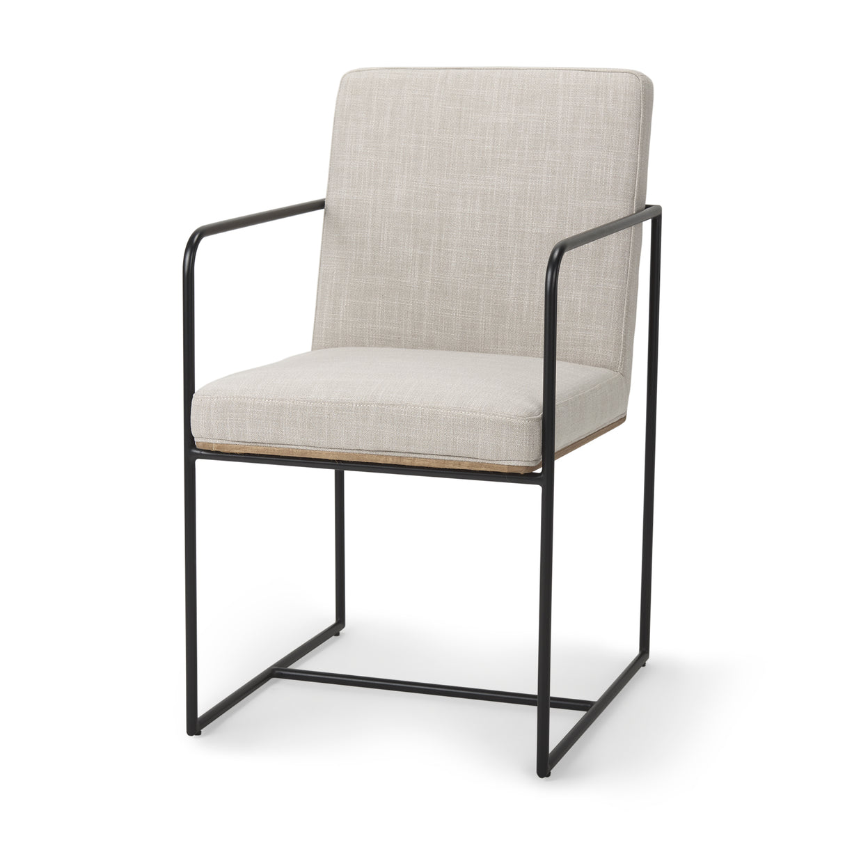Stamford Beige Upholstered Seat w/ Wood Back, Black Metal Frame Dining Chair w/ Arms from Mercana - Luna Furniture