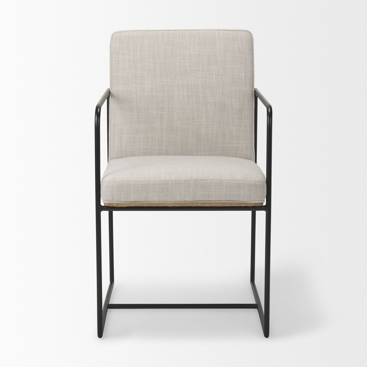 Stamford Beige Upholstered Seat w/ Wood Back, Black Metal Frame Dining Chair w/ Arms from Mercana - Luna Furniture