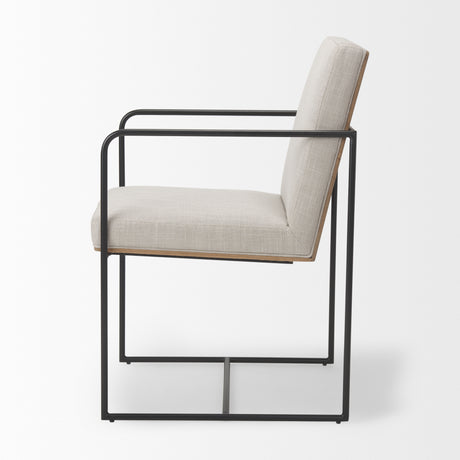 Stamford Beige Upholstered Seat w/ Wood Back, Black Metal Frame Dining Chair w/ Arms from Mercana - Luna Furniture