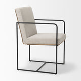 Stamford Beige Upholstered Seat w/ Wood Back, Black Metal Frame Dining Chair w/ Arms from Mercana - Luna Furniture