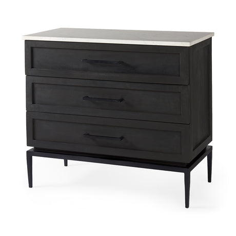 Divina Black-Brown Wood w/ White Marble Top and Black Metal Base Accent Cabinet from Mercana - Luna Furniture