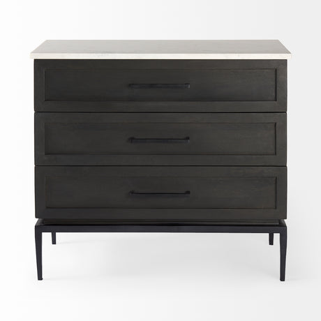 Divina Black-Brown Wood w/ White Marble Top and Black Metal Base Accent Cabinet from Mercana - Luna Furniture