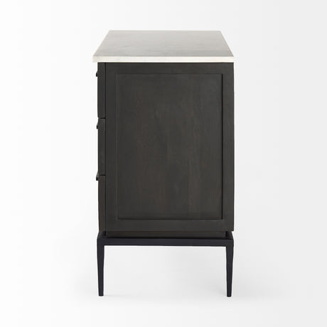 Divina Black-Brown Wood w/ White Marble Top and Black Metal Base Accent Cabinet from Mercana - Luna Furniture