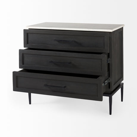 Divina Black-Brown Wood w/ White Marble Top and Black Metal Base Accent Cabinet from Mercana - Luna Furniture