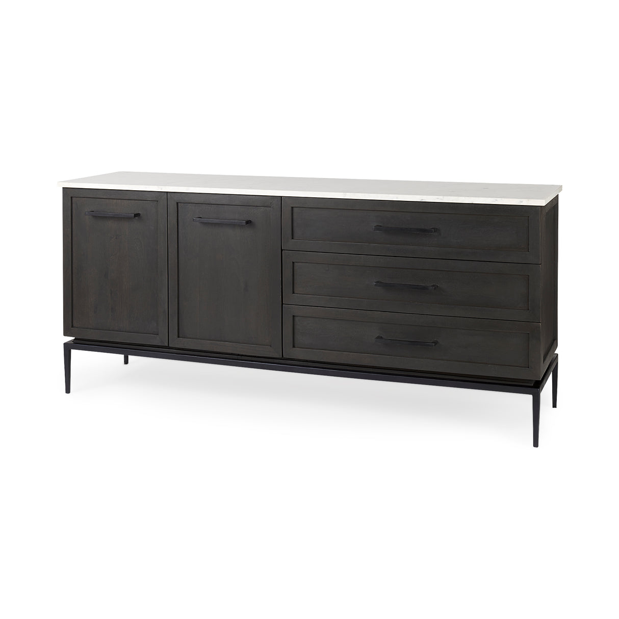 Divina Black-Brown Wood w/ White Marble Top and Black Metal Base Sideboard from Mercana - Luna Furniture