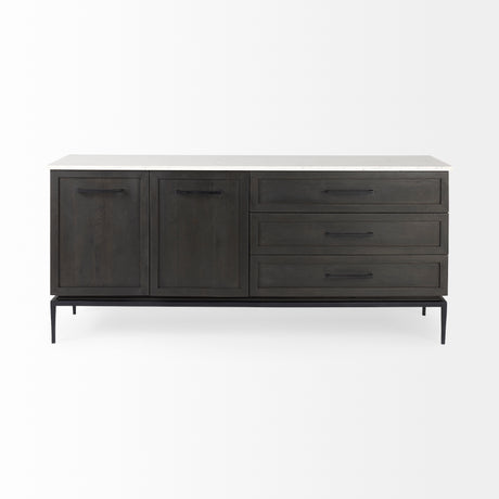 Divina Black-Brown Wood w/ White Marble Top and Black Metal Base Sideboard from Mercana - Luna Furniture