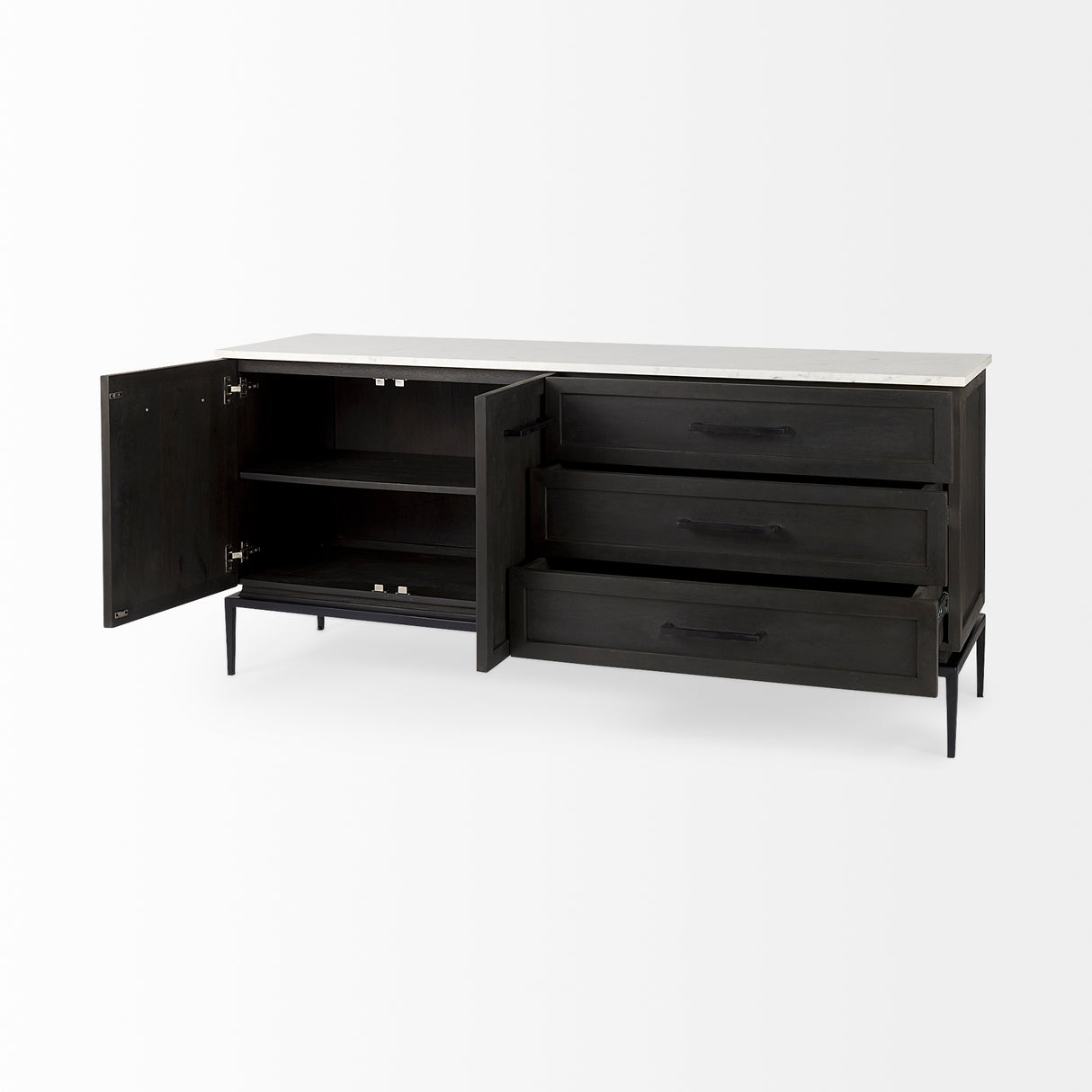 Divina Black-Brown Wood w/ White Marble Top and Black Metal Base Sideboard from Mercana - Luna Furniture