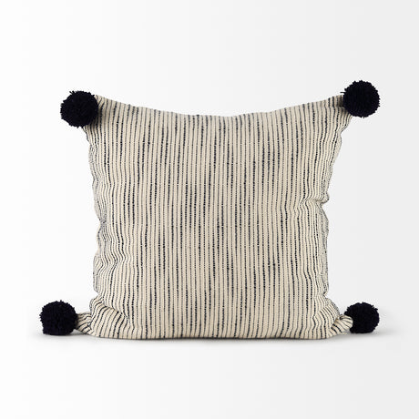 Krystal 18 x 18 Cream/Black Pom Pom Decorative Pillow Cover from Mercana - Luna Furniture
