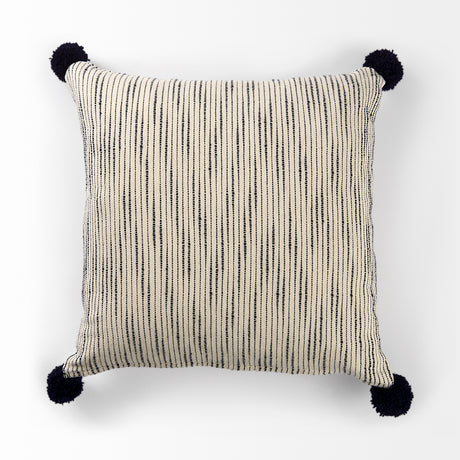 Krystal 18 x 18 Cream/Black Pom Pom Decorative Pillow Cover from Mercana - Luna Furniture
