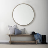 Gambit 46" Round White Wash Wood Frame Wall Mirror from Mercana - Luna Furniture