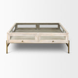Arelius 42" Square Glass-Top White Wood w/ Gold Metal Base Display Coffee Table from Mercana - Luna Furniture