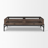 Arelius Rectangular Glass-Top Medium Brown Wood w/ Black Metal Base Display Coffee Table from Mercana - Luna Furniture