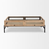 Arelius 42"L Rectangular Light Brown Wood w/ Black Metal Base Display Coffee Table from Mercana - Luna Furniture