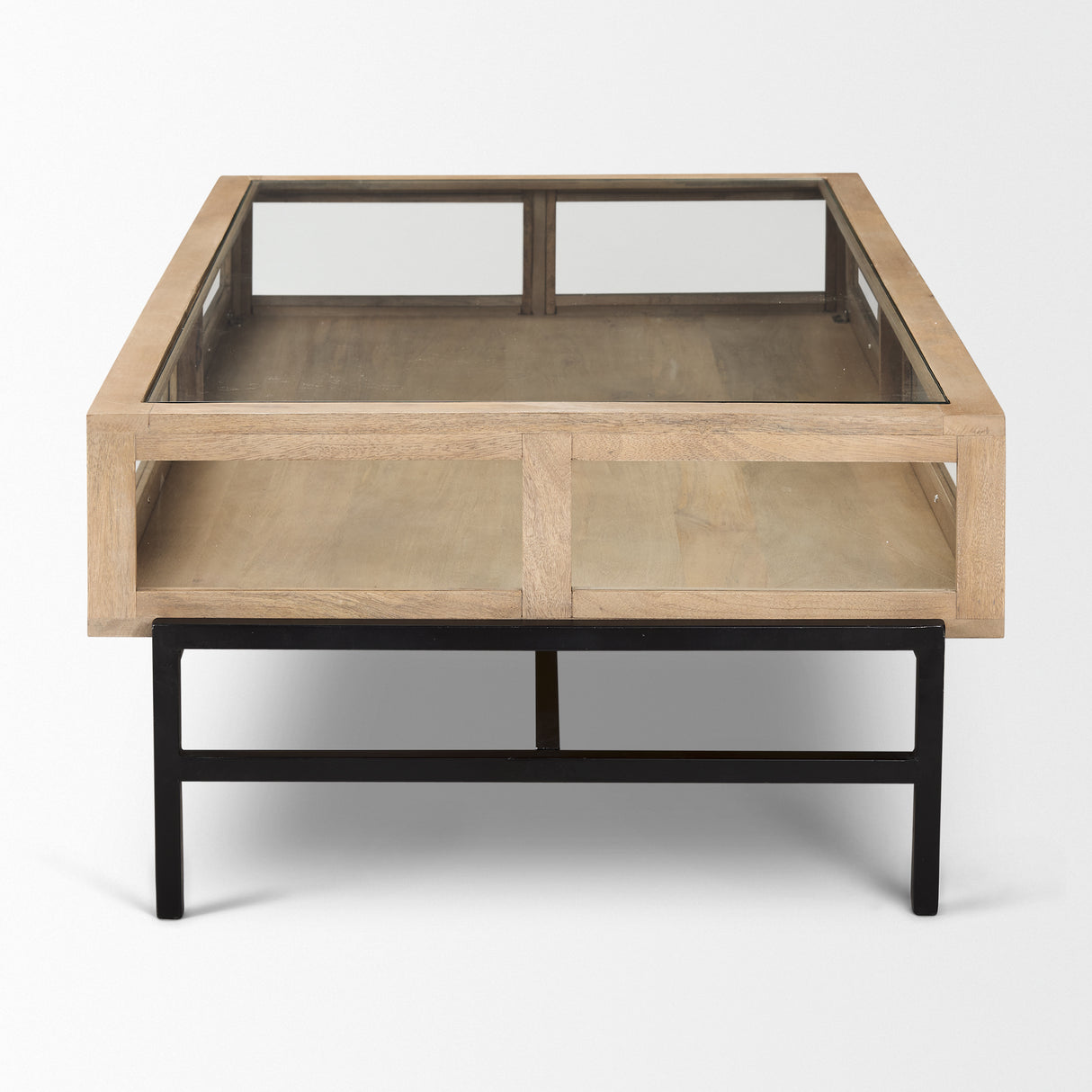 Arelius 42"L Rectangular Light Brown Wood w/ Black Metal Base Display Coffee Table from Mercana - Luna Furniture