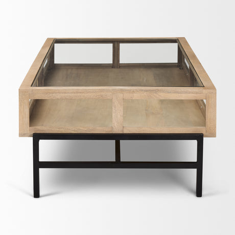 Arelius 42"L Rectangular Light Brown Wood w/ Black Metal Base Display Coffee Table from Mercana - Luna Furniture
