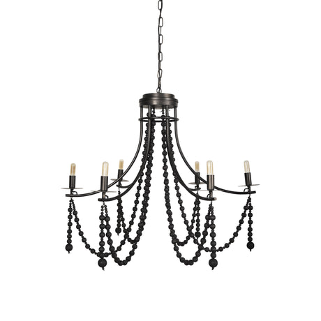 Selma Black Wood Bead and Metal Chandelier from Mercana - Luna Furniture