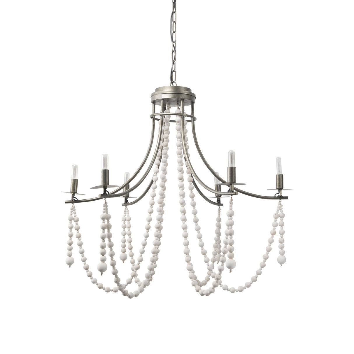Selma White Wood Bead and Metal Chandelier from Mercana - Luna Furniture