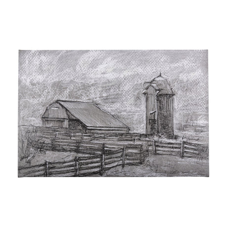 Farm view sketch II by Mercana Studio a Hand Embellished Textured Canvas from Mercana - Luna Furniture