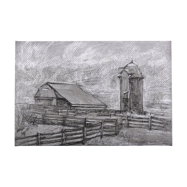 Farm view sketch II by Mercana Studio a Hand Embellished Textured Canvas