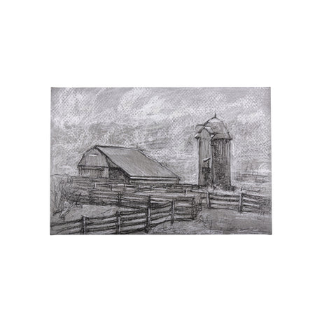 Farm view sketch II by Mercana Studio a Hand Embellished Textured Canvas from Mercana - Luna Furniture