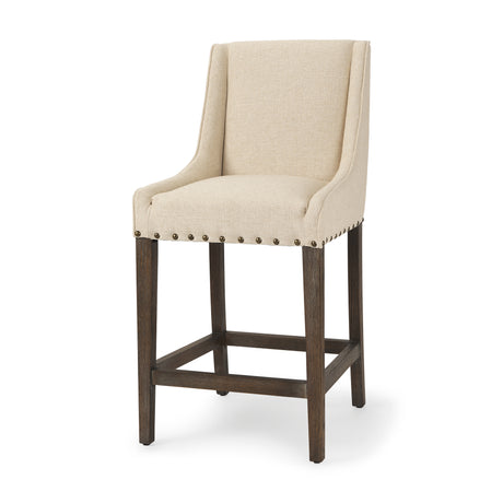 Kensington Cream Fabric Seat Brown Wood Frame Counter Stool from Mercana - Luna Furniture
