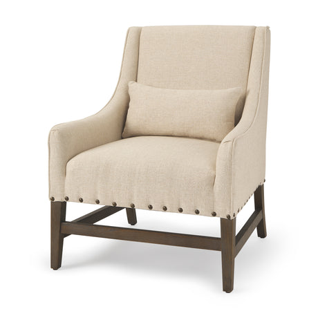 Kensington Cream Linen Fabric and Wood Accent Chair from Mercana - Luna Furniture