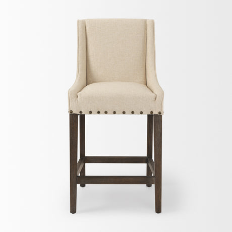 Kensington Cream Fabric Seat Brown Wood Frame Counter Stool from Mercana - Luna Furniture