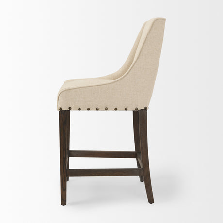 Kensington Cream Fabric Seat Brown Wood Frame Counter Stool from Mercana - Luna Furniture