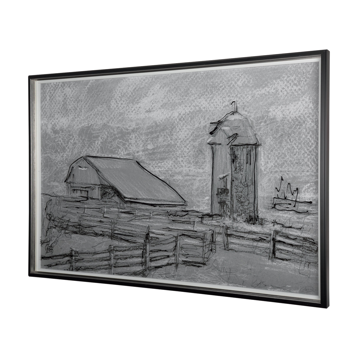 Farm view sketch II by Mercana Studio Hand Embellished Textured Framed Art Print Matted under Glass from Mercana - Luna Furniture