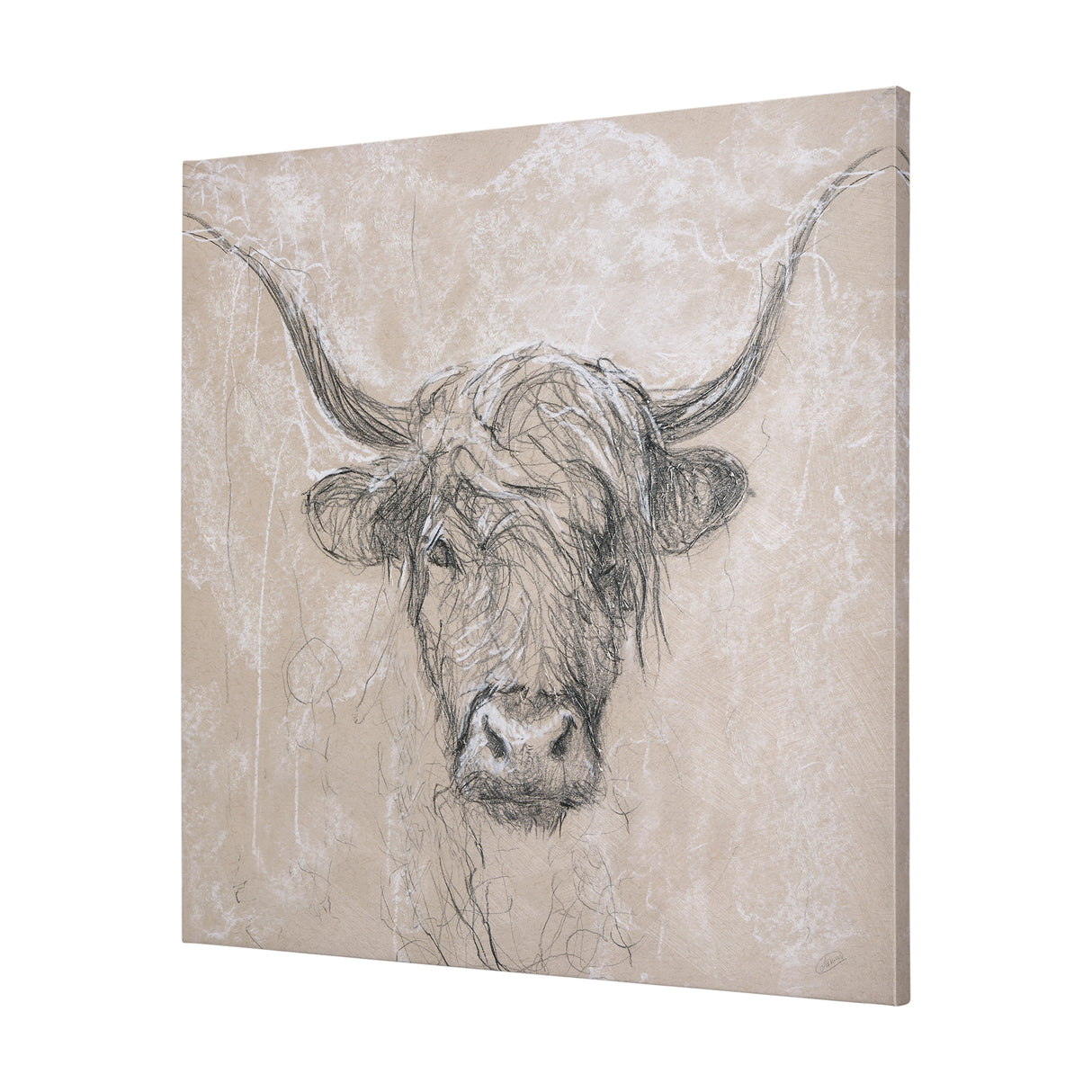 Sketch of animal VIII (Highland bull) by Mercana Studio a Hand Embellished Textured Canvas from Mercana - Luna Furniture