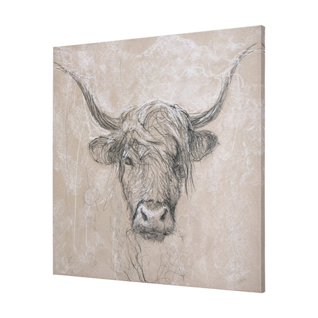 Sketch of animal VIII (Highland bull) by Mercana Studio a Hand Embellished Textured Canvas from Mercana - Luna Furniture