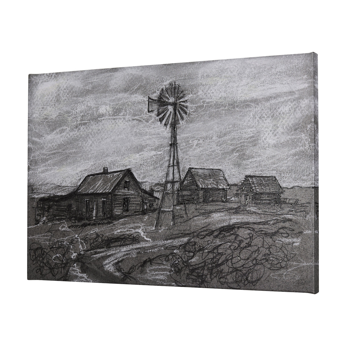 Farm view sketch I by Mercana Studio a Hand Embellished Textured Canvas from Mercana - Luna Furniture