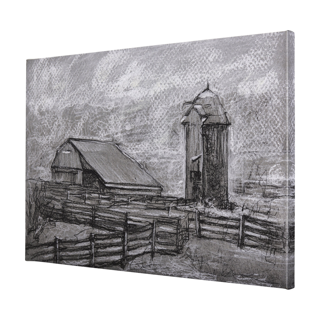 Farm view sketch II by Mercana Studio a Hand Embellished Textured Canvas from Mercana - Luna Furniture