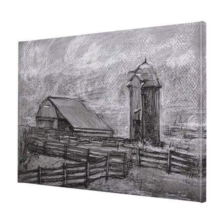 Farm view sketch II by Mercana Studio a Hand Embellished Textured Canvas from Mercana - Luna Furniture