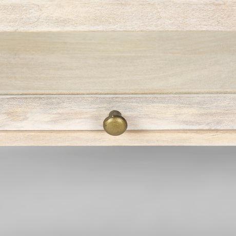 Arelius 42" Square Glass-Top White Wood w/ Gold Metal Base Display Coffee Table from Mercana - Luna Furniture