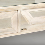 Arelius 42" Square Glass-Top White Wood w/ Gold Metal Base Display Coffee Table from Mercana - Luna Furniture