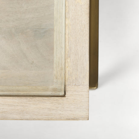 Arelius 42" Square Glass-Top White Wood w/ Gold Metal Base Display Coffee Table from Mercana - Luna Furniture