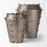 Elio 9.1H Small Champagne Metal W/Studs Vase from Mercana - Luna Furniture