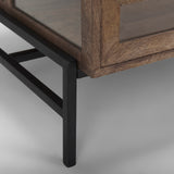 Arelius Rectangular Glass-Top Medium Brown Wood w/ Black Metal Base Display Coffee Table from Mercana - Luna Furniture