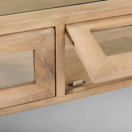 Arelius 42"L Rectangular Light Brown Wood w/ Black Metal Base Display Coffee Table from Mercana - Luna Furniture