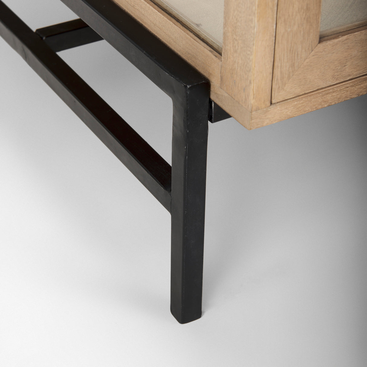 Arelius 42"L Rectangular Light Brown Wood w/ Black Metal Base Display Coffee Table from Mercana - Luna Furniture