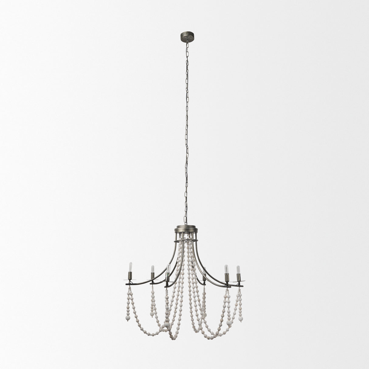 Selma White Wood Bead and Metal Chandelier from Mercana - Luna Furniture