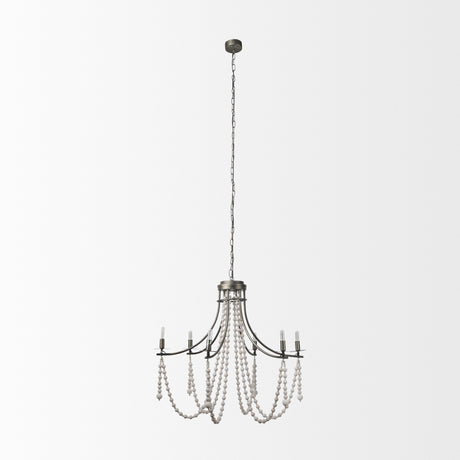 Selma White Wood Bead and Metal Chandelier from Mercana - Luna Furniture