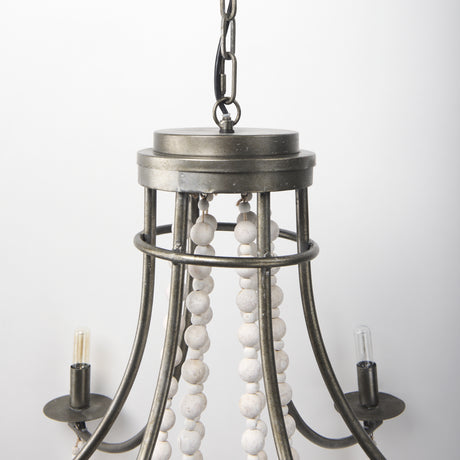 Selma White Wood Bead and Metal Chandelier from Mercana - Luna Furniture