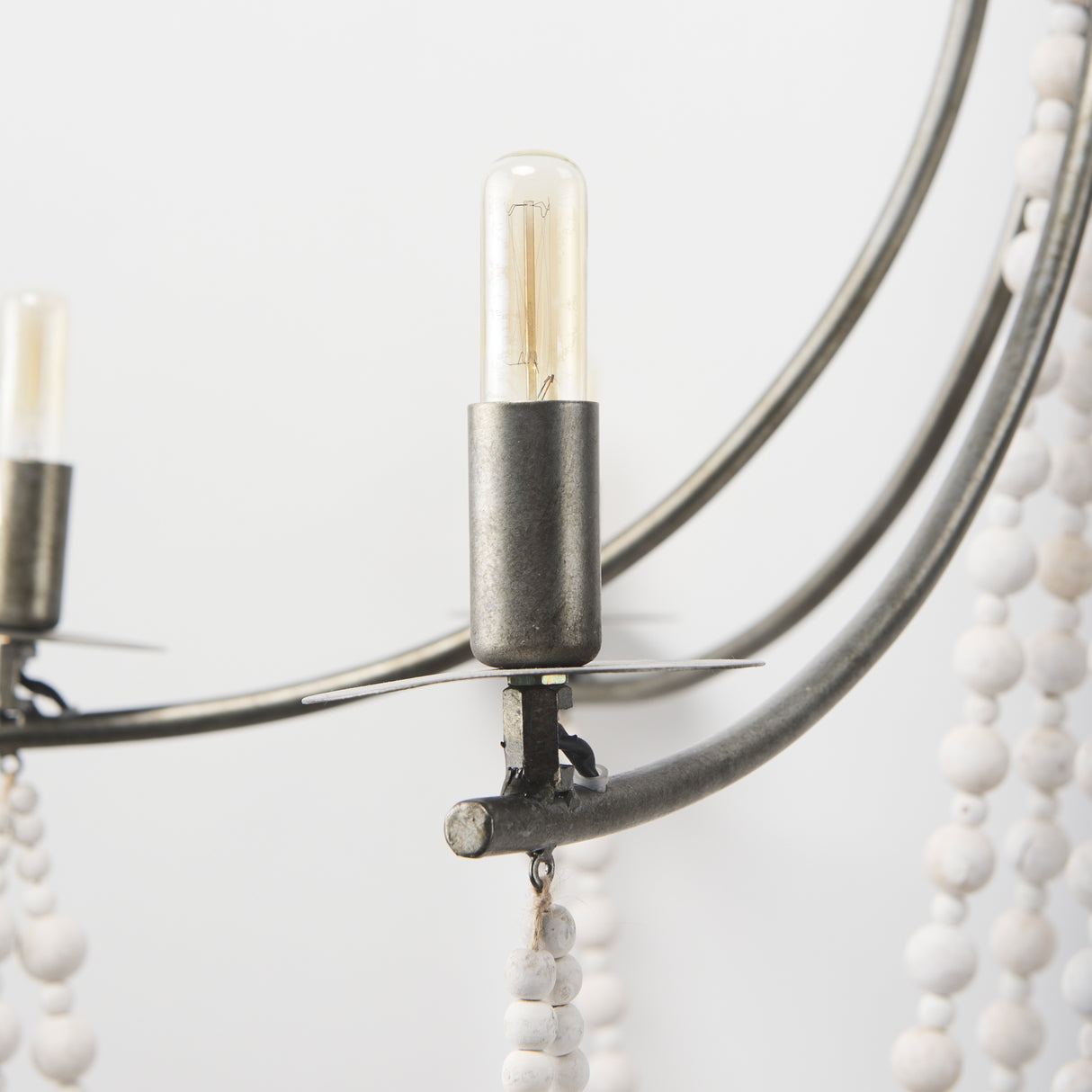 Selma White Wood Bead and Metal Chandelier from Mercana - Luna Furniture