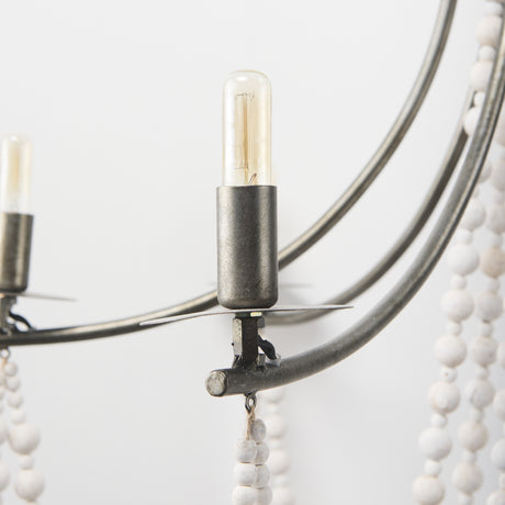 Selma White Wood Bead and Metal Chandelier from Mercana - Luna Furniture