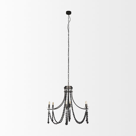 Selma Black Wood Bead and Metal Chandelier from Mercana - Luna Furniture
